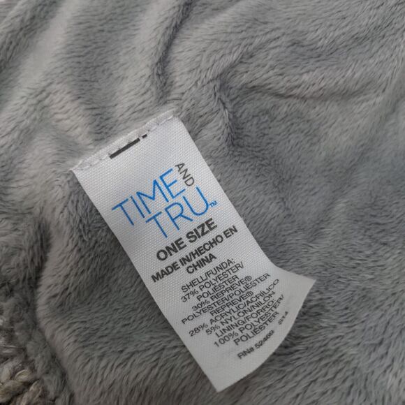 Time & Tru Women's Knit Beanie Hat Gray Tan One Size Fleece Lined - Picture 9 of 10